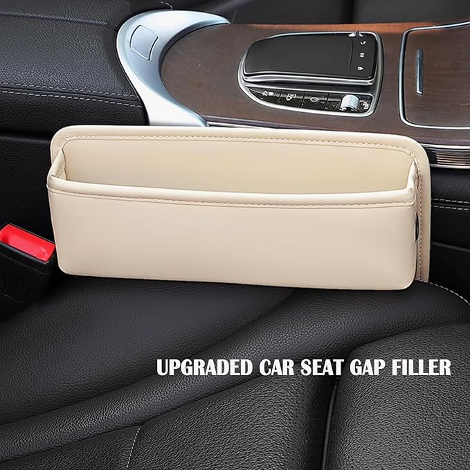 Universal Fit Premium Leather Car Seat Gap Filler Organizer, Center Console Organizer for Car SUV Truck (Beige，2 Pack)