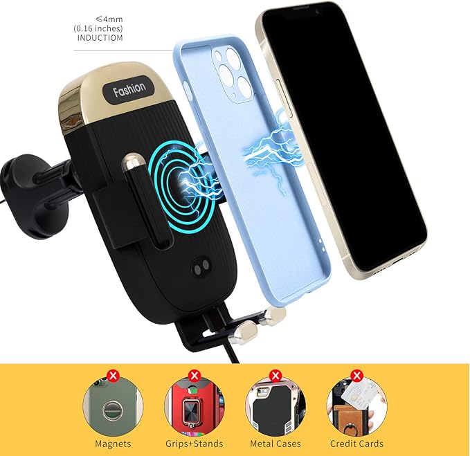 Wireless Car Charger Mount,15W Qi Fast Charger, Wireless Car Charger Smart Sensor Air Vent, Automatic Clamping Phone Holder for iPhone 13/12/11//XS/XR/8, Samsung S22/S21/S20/Note 20, etc (Black)