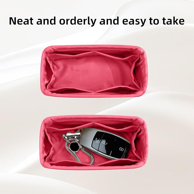 DGAZ Silk Purse Organizer Insert Fits LV Speedy 16/20/25/30/35/40/45 bags，Silky Smooth Bag Organizer，Luxury Handbag & Tote Shaper(Rose lipstick,New nano 16)