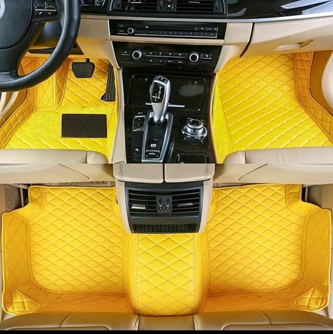 Custom Making Car Floor Mats for 98% Sedan SUV Car Protection Full Coverage Mats Anti-Slip Leather Floor Liners All Weather Car Floor Mats (Yellow)