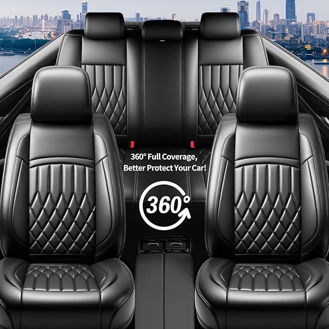 Fit TL Car Seat Covers for Acura TL 2004-2014 - Premium Leather, Waterproof, All-Weather, Airbag Compatible, Anti-Slip, Breathable, Easy Install, Seat Protectors, Full Set, Black
