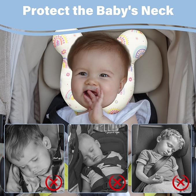 Baby Neck Pillows - Upgraded Toddler Travel Cushion for Toddler Head and Neck, Infant Neck Pillow for Car Plane Stroller Pushchair - Rainbow B