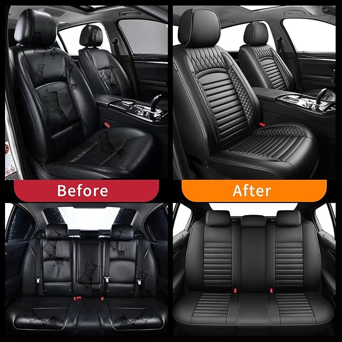 Fit Avalon Car Seat Covers for Toyota Avalon 2001-2024 2025 2026 - Upgraded Premium Waterproof & Breathable Leather, Airbag Compatible, All-Weather Seat Cushion Protector (Full Set, Black)