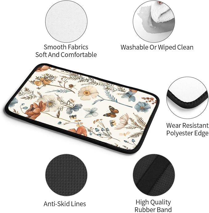 Universal Car Center Console Cushion Pad, Watercolor Flowers Botanicals Soft Waterproof Car Center Console Cover Auto Armrest Seat Box Cover Protector for Most Vehicle SUV Truck Car