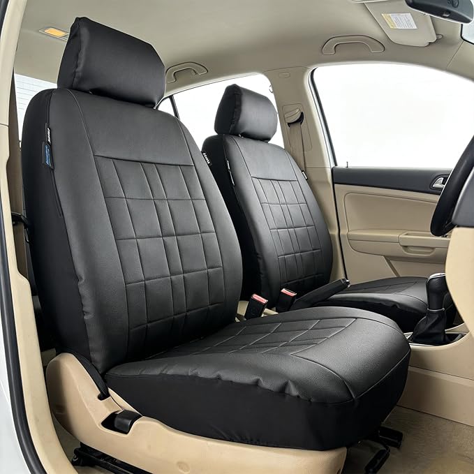 Champlus Car Seat Covers, Premium Leather Ultra Comfort and Thick 2 Front Seat Covers, Universal Fit Automotive Sedan Cars, SUVs, Trucks, Mini Vans, Airbag Compatible, Easy to Install