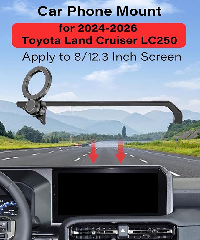Magnetic Car Phone Mount for 2024-2026 Toyota Land Cruiser LC250 Accessories,for MagSafe Strong Magnets Cell Phone Holder 8/12.3-Inch Screen Cradles, with Portable Phone Gripper 360° Rotation