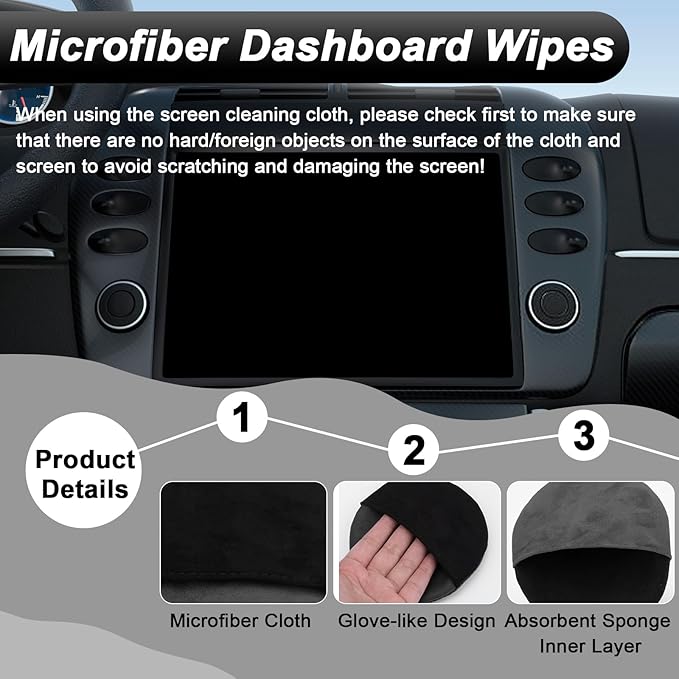 Car Screen Cleaner, 4.21''×4.21'' Microfiber Dashboard Wipes, Round Microfiber Cloth, Car Display Wipes,Vehicle Screen Cleaner Tool Universal for Car Dashboard Car Display Car Interior Tools (Black)