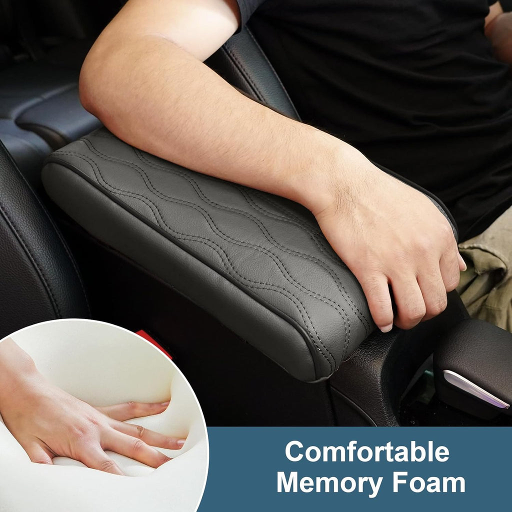 Memory Foam Car Armrest Cushion - Premium Leather Armrest Cover for Car, Comfortable Protection, Universal Fit Center Console Cover for Car, SUV, Sedan, Easy Installation (Gray)