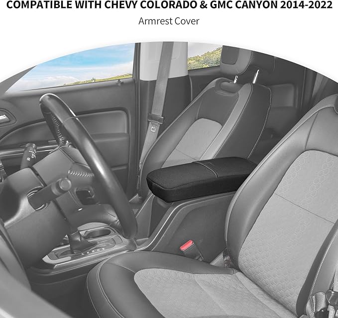 JeCar Armrest Pad Cover Neoprene Center Console Cushion Interior Accessories Compatible with Chevy Colorado & GMC Canyon 2014-2022, Black