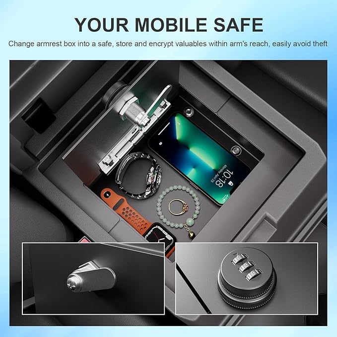 SZYANG Center Console Safe Lock Box Compatible with 2025 2026 Toyota 4Runner Armrest Secure Vault Carbon Steel Safe Storage Box Replacement for 2025 2026 Toyota 4Runner Accessories