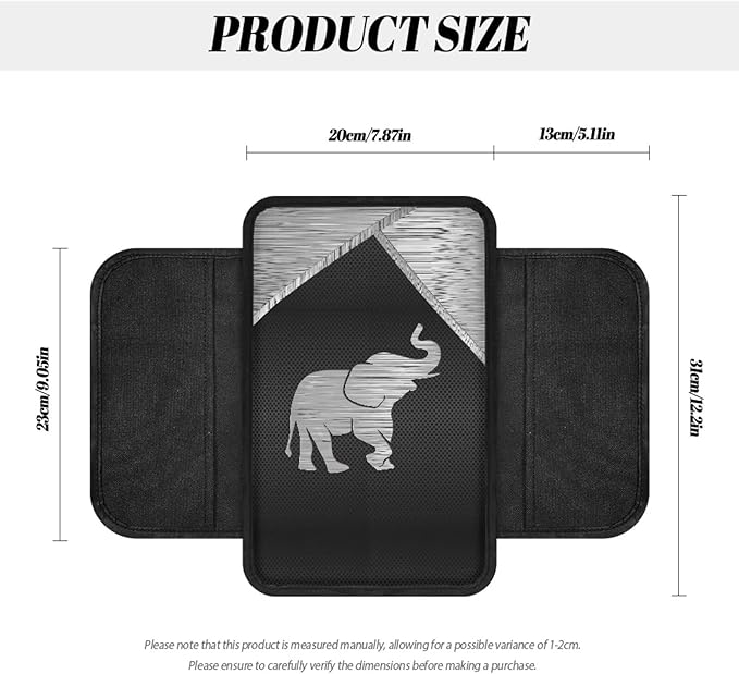Metal-Like Elephant Print Center Console Covers for Cars Waterproof Car Armrest Seat Box Cover Cushion Anti-Slip Auto Center Console Pad Car Interior Accessories Protector