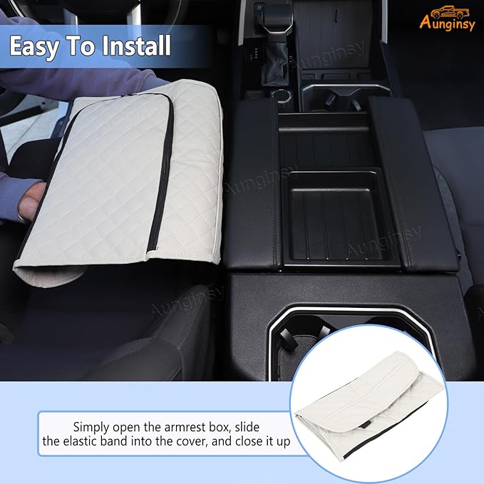 Center Console Armrest Cover Compatible with Toyota Tundra 2022+ Sequoia 2023+ Leather Middle Console Cushion Lid Pad Waterproof Anti-Scratch Armrest Seat Box Cover With Pocket Storage Bag Accessories