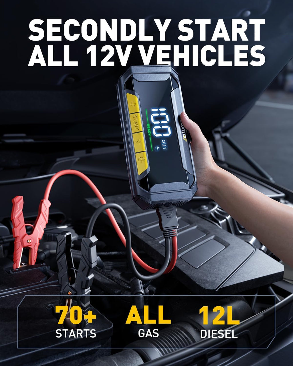 AUXITO 8000A Car Battery Jump Starter Boost Force Start Function Jump Box 60W Fast Charging 160W DC Output Portable Jump Starter for 12V Vehicle 700LM Super Bright Flashlight (All Gas/Diesel)
