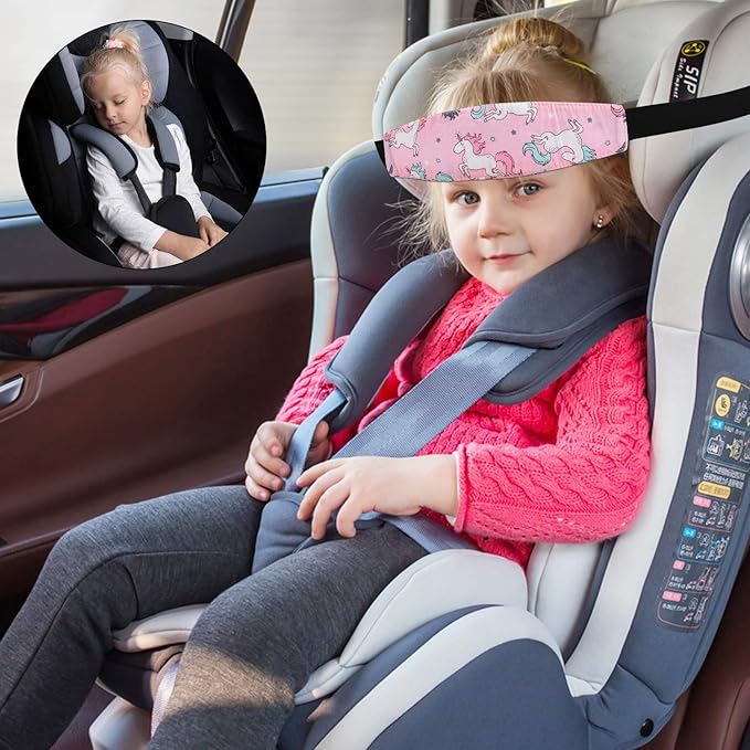 Baby Carseat Head Support,Car seat Straps Pillow Support Ban,Stroller Neck Relief Strap Headrest,Slumber Sling Sleep Positioner for Toddler Infants Child Children Kids(Pink Unicorn + Clouds)
