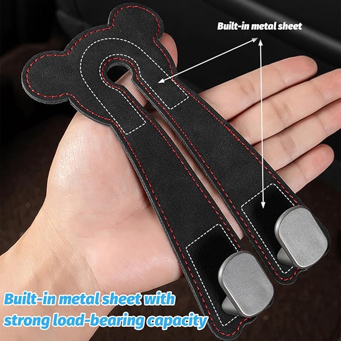 Car Seat Headrest Hook, 2PCS Cute 2 In 1 Vehicle Backseat Hanger Storage Double Hook with Phone Holder, Auto Interior Hanging Organizer Accessories, Universal for SUV Sedan Truck (Black)