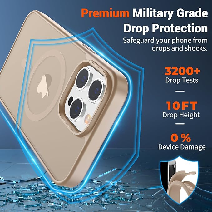 SUPFINE Magnetic for iPhone 14 Pro Case(Compatible with MagSafe)(Military Grade Drop Protection) Slim Translucent Matte Shockproof with Anti-Fingerprint Phone Case,Desert Gold
