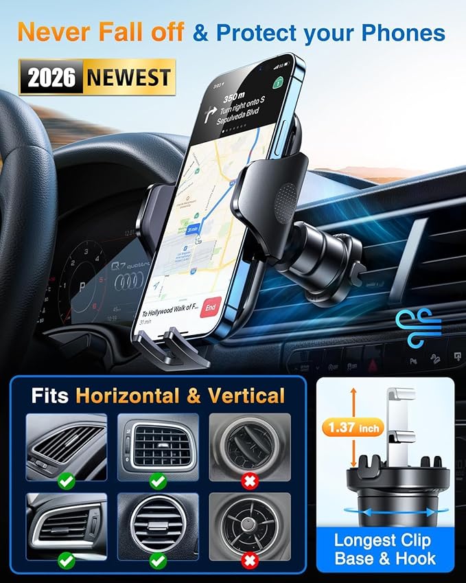 VANMASS 2026 Phone Holders for Your Car Ultimate Military-Grade Car Phone Holder Mount【Patent & Safety Certs】Upgraded Shockproof Truck Air Vent Phone Mount for iPhone 17 Pro Max 16 15 Samsung Android