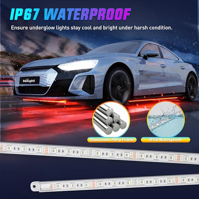 Nilight 4Pcs RGBW Aluminum Underglow Neon Accent Strip Lights 252LEDs Door Assist Multi Color DIY Sound Active Function Music Mode with APP and Remote Control Underbody Light Strips for Car Truck RV