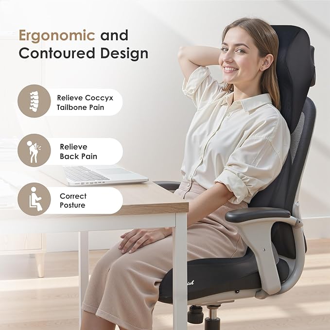 FLORICH Car Seat Cushion & Lumbar Support Pillow & Car Neck Pillow for Driver Car Office Chair, Ergonomic Memory Foam Car Cushion & Back Support Pillow for Sciatica Pain Relief - Black