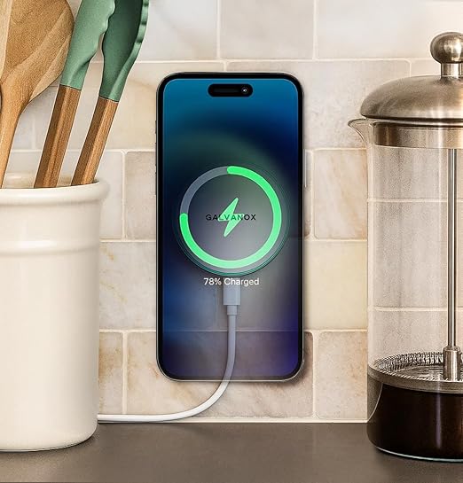 GALVANOX Compatible with MagSafe Wall Mounted Magnetic Wireless Charger, (15W) Fast Charging, Stick-on Adhesive Design with Removable USB-C Cable (5FT) White