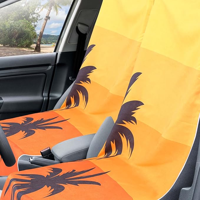 1 Pack Car Seat Towel Covers with Storage Bag 63 x 32 Inch Athletic Running Towel Seat Sweat Washable Non Slip Cover Gift for Car Outdoor Sport Activities (Beach Palm Trees)
