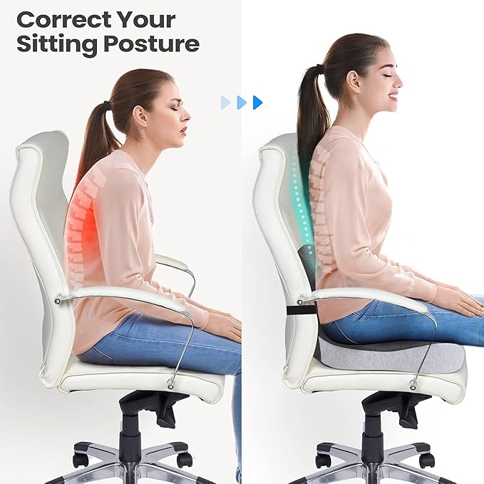 Memory Foam Car Seat Cushion Office Chair Cushion with Fixing Strap, L-Shaped Integrated Soothe Chair Seat Cushion for Lower Back Protection,Reenily Back Seat Cushion for Long Sitting Driver Office
