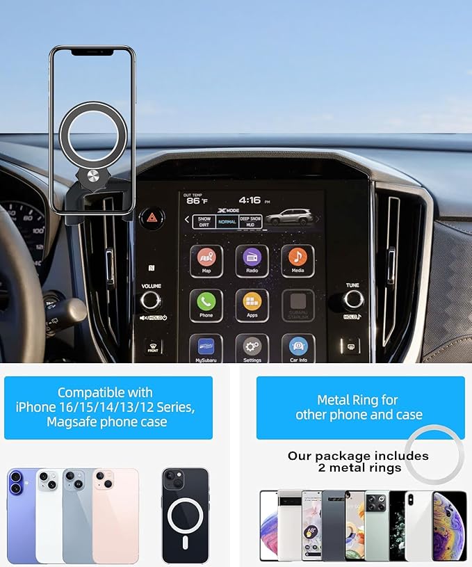 Magnetism Car Phone Holder for Subaru Forester 2025 2026 Accessories Compatible with MagSafe Hands-Free 360 Degree Rotation Adjustable Cell Phone Mount Does Not Affect Air Vent