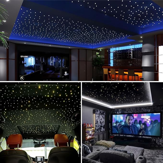 AKEPO 6W Mini Size Twinkle 200pcs Starlight Headliner Fiber Optic Lights Kit, 0.03in 6.5ft/2m Optical Fiber Music Activated APP Control Star Ceiling Light Kit for Car Home