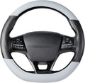 SEG Direct Flat Bottom Steering Wheel Cover, D Shaped Car Wheel Cover 14 1/2-15 in. (37-39 cm), Black Gray Microfiber Leather
