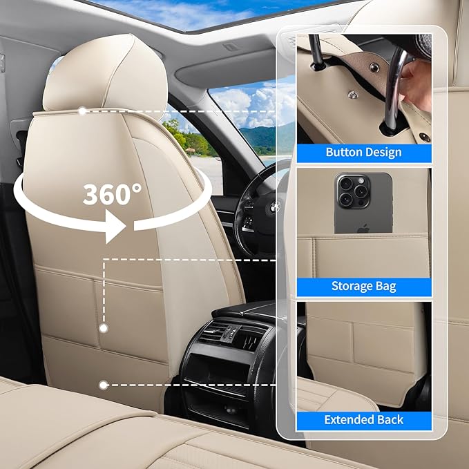 Front Seat Covers Fit for Toyota Yaris 2007-2020, Car Seat Covers Front Seats, Breathable Faux Leather Automotive Seat Covers Front Pair Anti-Slip Seat Cover(Beige, Front)