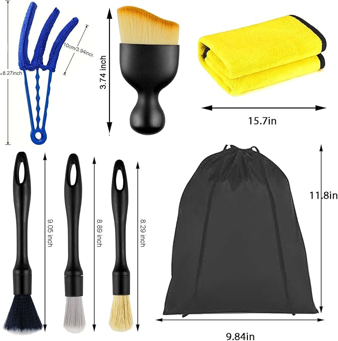 7 PCS detailing brush set for Cleaning Interior or Exterior, Durable Boars Bristle Detailing Brushes, detailing brush set,car detailing brushes for Emblem, Air Vents, Wheels, Leather Upholstery Seat