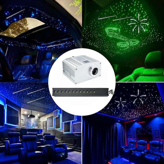 AZIMOM 10W RGBW Twinkle 550pcs 0.03in 13.1ft Fiber Optic Starlight Lights+Pure White Meteor Shooting Star Sound Activated End Glow Fiber Strands APP Remote Control Car Home Ceiling Roof Decor