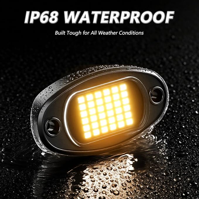 GSRECY Rock Lights Ultra Bright LED Neon Underglow Lights Waterproof for Trucks Pickup SUV UTV ATV RZR Car Boats Motorcycle (Yellow, 4 Pods)