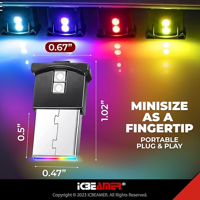 ICBEAMER Smart USB 1-Pack (Blue) | Auto LED Interface Plug-in Miniature Night Light for Car, Van, Pickup, Truck, Interior, Trunk, Ambient Atmosphere Lighting
