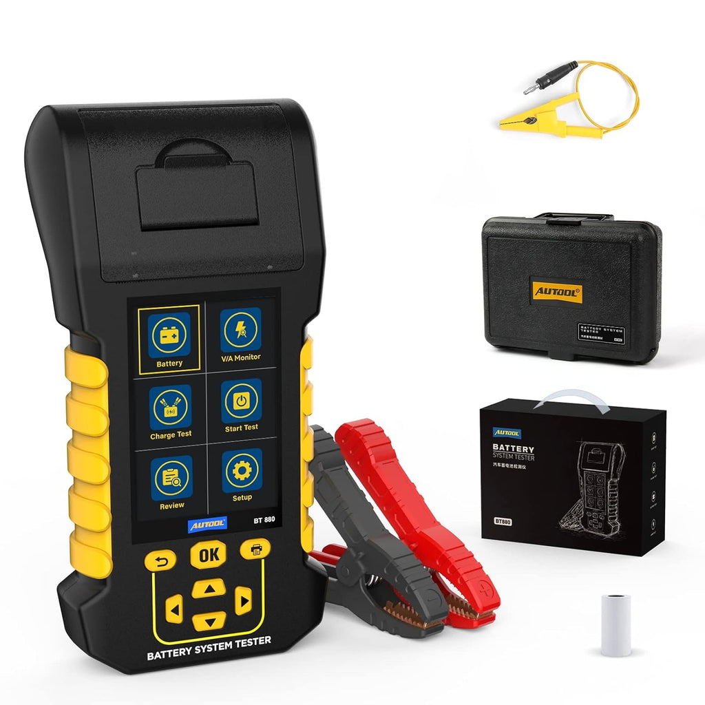 AUTOOL Car Battery Tester 12V 24V Automotive Battery Load Tester with Printer 20-2000CCA Alternator Tester, Cranking & Charging & Leakage Test, 3.2" Screen with Data Review Reverse Polarity Protection