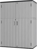 Plastic Outdoor Storage Cabinets,Vertical Sheds&Outdoor Storage with Floor,Outdoor Storage Box Waterproof/Lockable for Garage,Bike,Tools Storage Shed (57Cu.ft-Pale Grey)