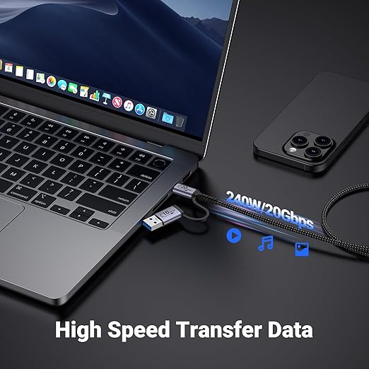 20Gbps USB C CarPlay Cable 3.3ft [2Pack],2-in-1 USB C Fast Charging & Data Transfer for Android Auto Cable, Compatible with iPhone 16 15 Pro Max,Samsung Galaxy, Pixel 9 Pro