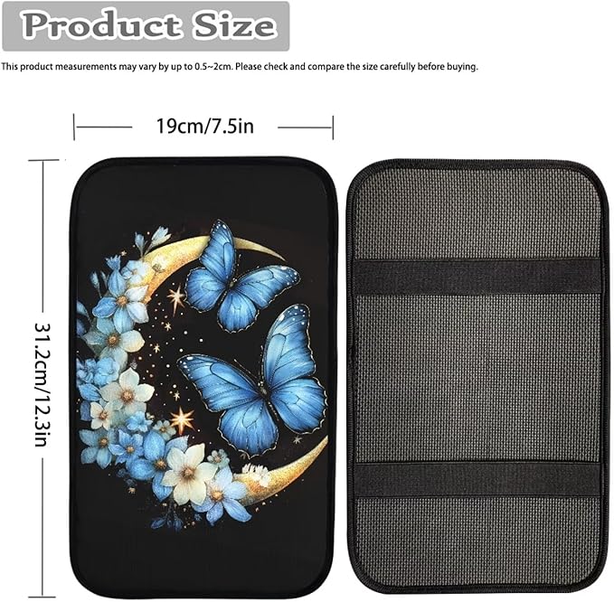 UNICEU Blue Flower Butterfly Armrest Cover Pad for Car Interior Set Soft Car Center Console Armrest Cushion Cover for Vehicle SUV Truck Car Butterfly Car Accessory for Women