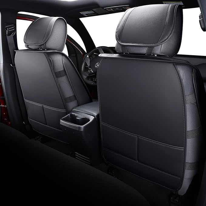Tomatoman Tacoma Car Seat Covers Compatible with Toyota Tacoma 2005-2023 2024 2025 2026 Truck Access Double Crew Cab TRD Pro Trail Edition Off-Road Waterproof Leather Cushions(2PCS Front/Black-Blue)
