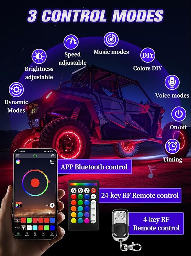 10 Pods RGB LED Rock Lights with APP/RF Remote Control High Brights Waterproof Underglow Multicolor Zone Neon Exterior Rock Lights for 12V Trucks Jeep UTV ATV RZR Offroad Pickup SUV Accessory
