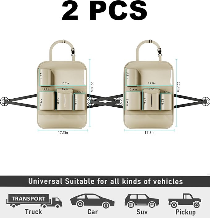 GMQ Backseat Car Organizer with Touch Screen,Protectors Kick Mats Travel Accessories for Kids,Multifunctional Seat Back Organizer Car Travel Organizer Accessories (Beige, 2PCS)