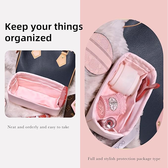 DGAZ Silk Purse Organizer Insert Fits LV Speedy 16/20/25/30/35/45 bags，Silky Smooth Bag Organizer，Luxury Handbag & Tote Shaper（Pink，SP20）