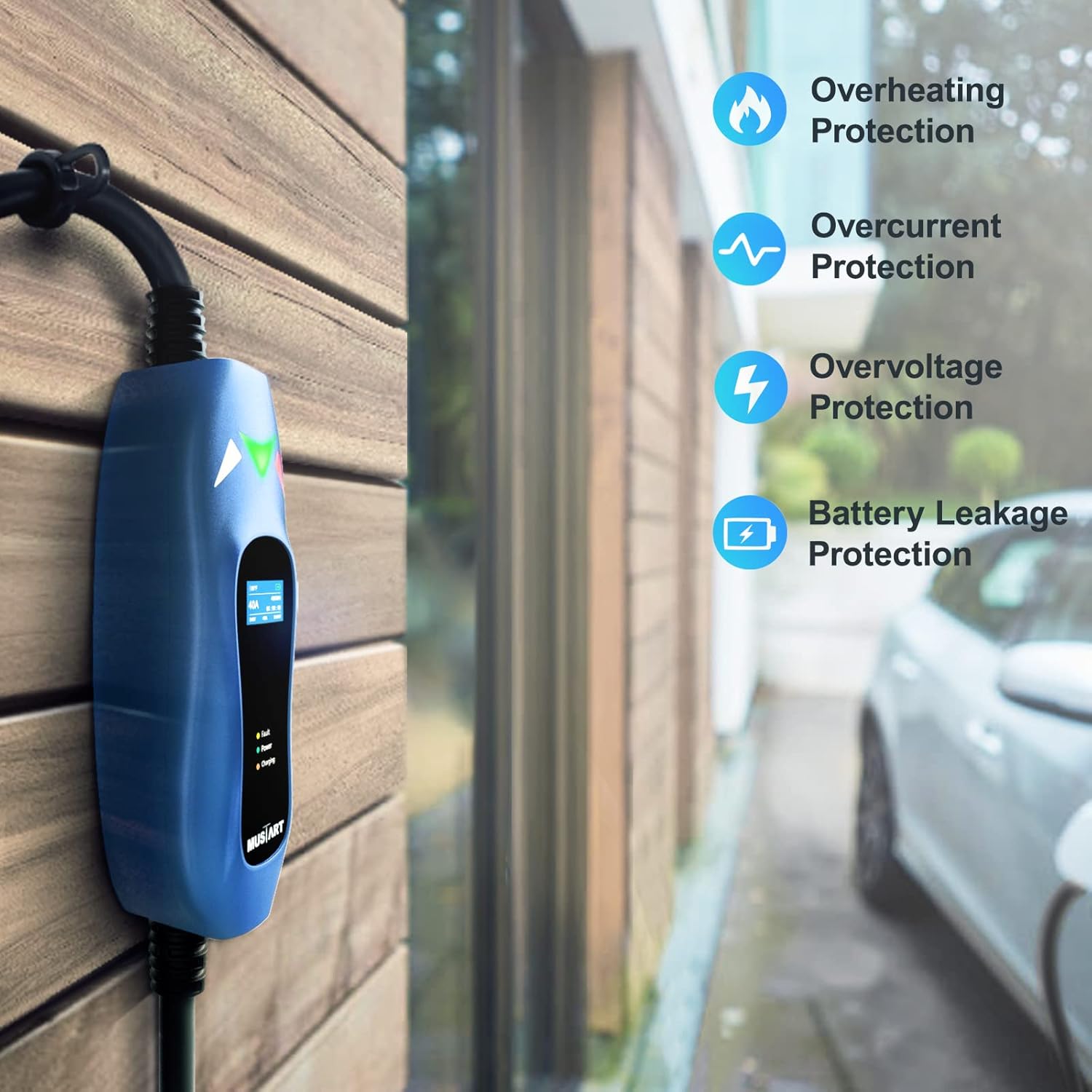 Level 2 EV Charger, 40 Amp, 240 Volt, 25ft Cable, Electric Vehicle Portable Charger Plug-in EV Charging Station with NEMA 14-50P, ETL Certificated