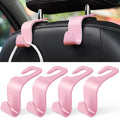 LivTee Car Seat Headrest Hook, Auto Seat Hook Hangers Storage Organizer Interior Accessories for Purse Coats Umbrellas Grocery Bags Handbag, 4-Pack - Pink