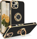 VENINGO iPhone 14 Case,Phone Case for iPhone 14,Slim Fit Soft 360° Ring Holder Kickstand Magnetic Car Mount Supported Easy Clean Shockproof Protective Cover for iPhone 14 6.1" 2022, Black/Golden