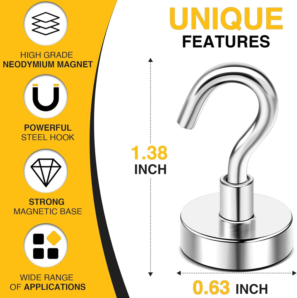 DIYMAG Magnetic Hooks for Refrigerator, Extra Strong Cruise Hook, Heavy Duty Earth Magnets with Hook for Hanging, Magnetic Hanger for Cabins, Grill (45P-Silver)