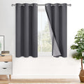XWZO 100% Blackout Curtains 45 Inches Long with Tiebacks- Privacy Protection & Noise Blocking Window Draperies Grommet Top with Black Liner for Bedroom/Living Room, Dark Grey, W38 x L45, Set of 2