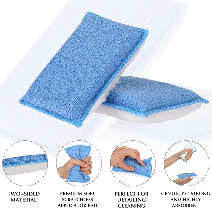 Mudder 8 Pcs Car Interior Scrubbing Sponge 5'' x 3'' Fiber Car Wax Applicator pad Household Cleaning Sponges for Leather Seat Couch Cleaning (Blue White)