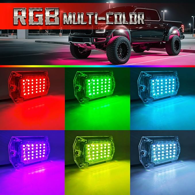 12 Pods RGB LED Rock Lights for Trucks ATV UTV Golf Cart RZR Offroad SUV Cars, Waterproof Multicolor Neon Underglow Kit with Bluetooth APP/RF Remote Control, Vehicle Accent Underbody Light 12V