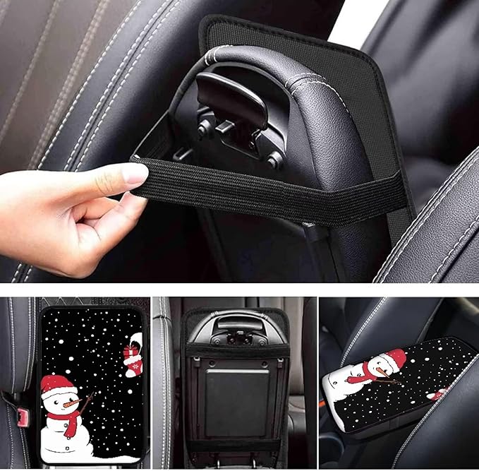 JEOCODY Christmas Snowman Console Armrest Cover Universal Fit for Most Vehicle, SUV, Truck Car Accessories